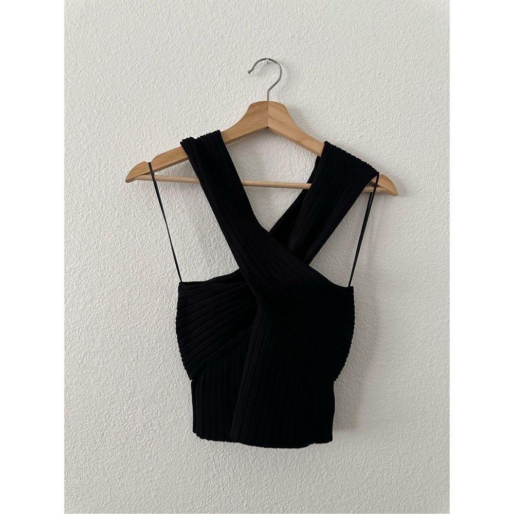 NWT Nordstrom endless road criss cross fine knit crop top black size L
